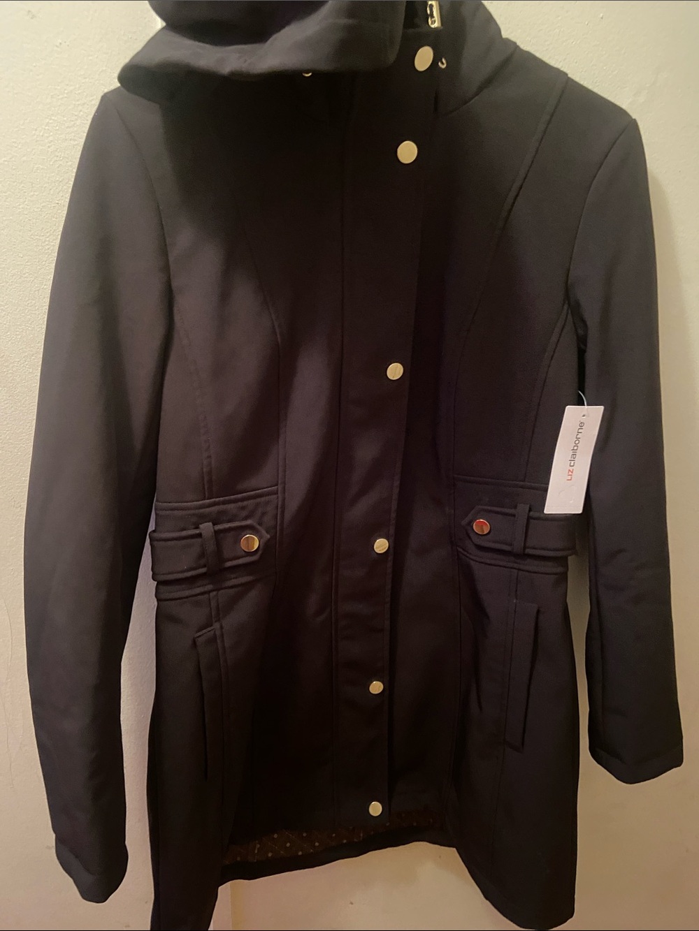 Liz Claiborne Black Trench Coat with Hood